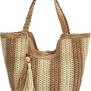 Women Straw Beach Tote Bag Large Weave Summer Boho Shoulder Handbag